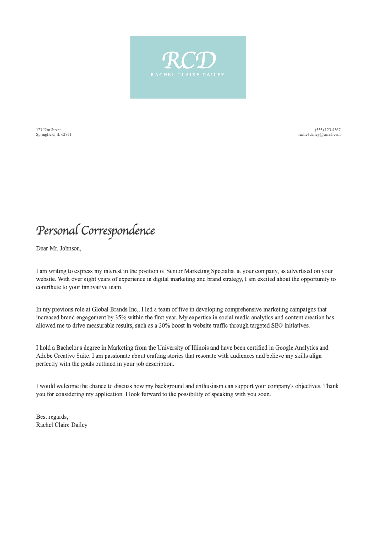 Elegant personal letterhead with mint monogram and polka dot border_variant_3